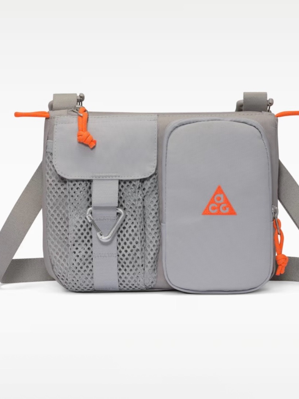 Grey Crossbody Organizer Bag with Orange Accents